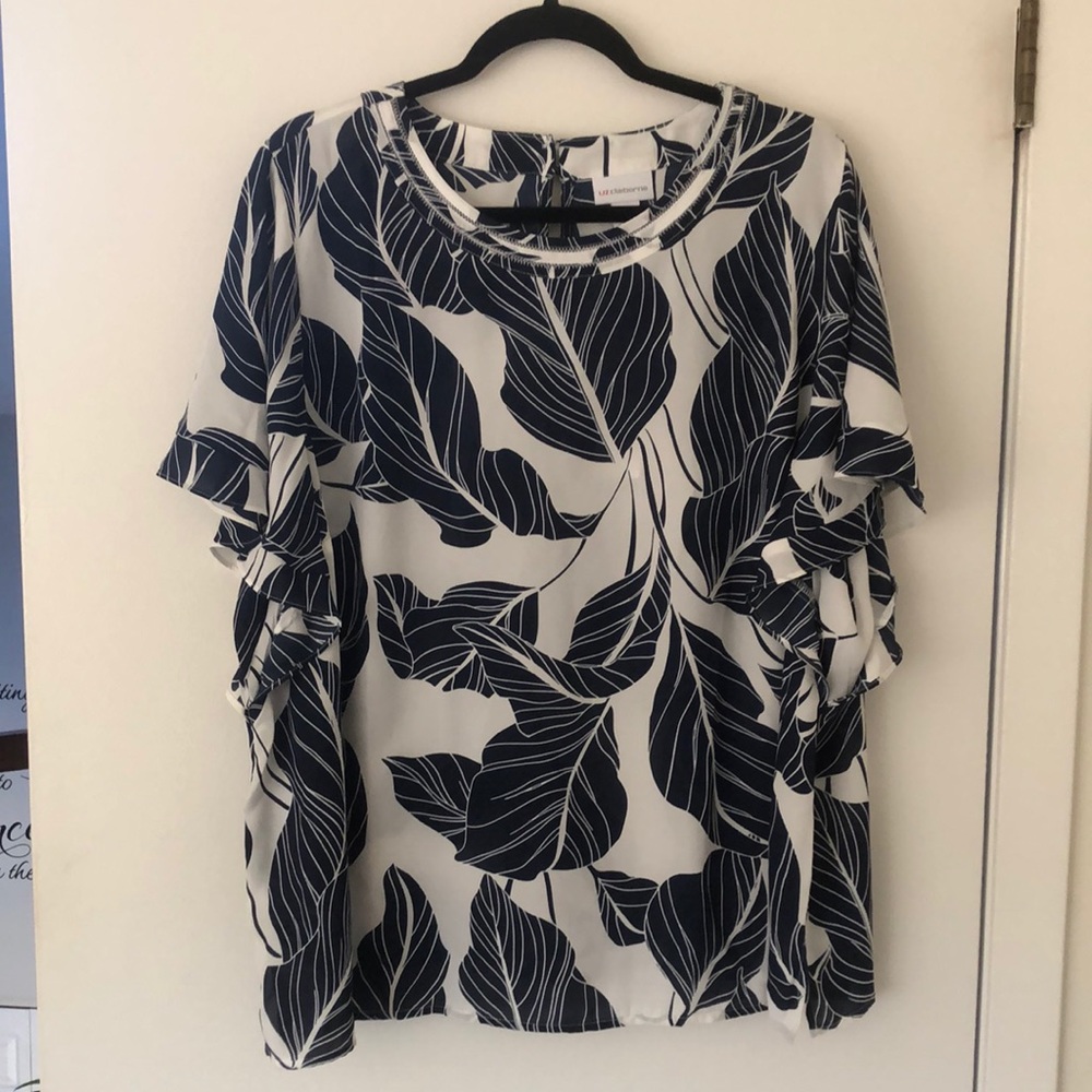 Liz Claiborne blouse -white and navy blue- beautiful!